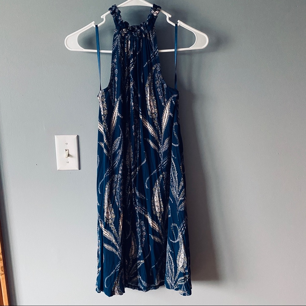 LOFT high neck blue paisley printed dress